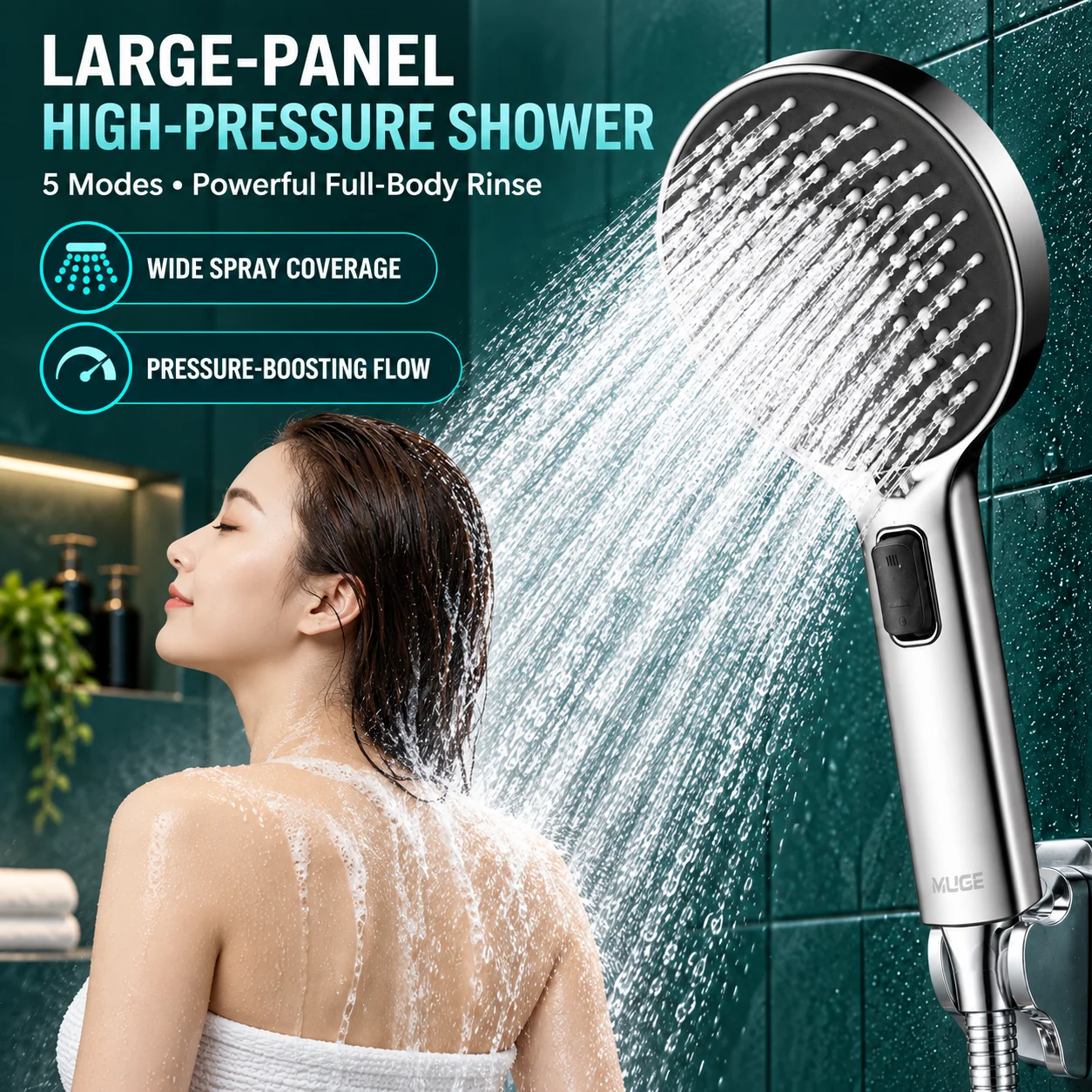 5-Mode Household High Pressure Shower Head Handheld Rain Shower Anti-Clog Nozzles Showerhead For Low Water Pressure