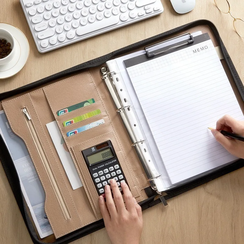 

Zipper Binder with Laptop Sleeve PU Leather Multi-Function Organizer for Manager Business Professional Portfolio Folder Black