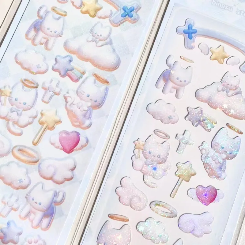 Korean Ins Cartoon Bunny Cute Stickers Rabbit DIY Scrapbooking Stationery Decorative Sticker Kawaii Collage Laser Glittering