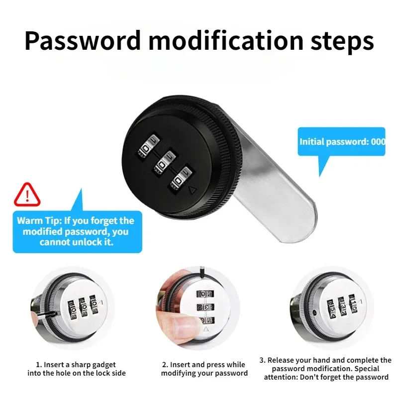 3 Digit Security Password Keyless Drawer Cam Lock Combination Coded Door Cabinet Home Hardware Zinc Alloy Mail Box