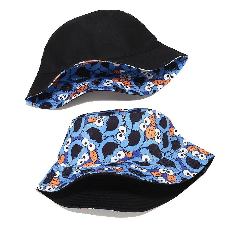 Summer Fisherman Hat Reversible Cartoon Bucket Hats For Women Men Street Hip Hop Bucket Cap Vintage Printed Fishing Hat