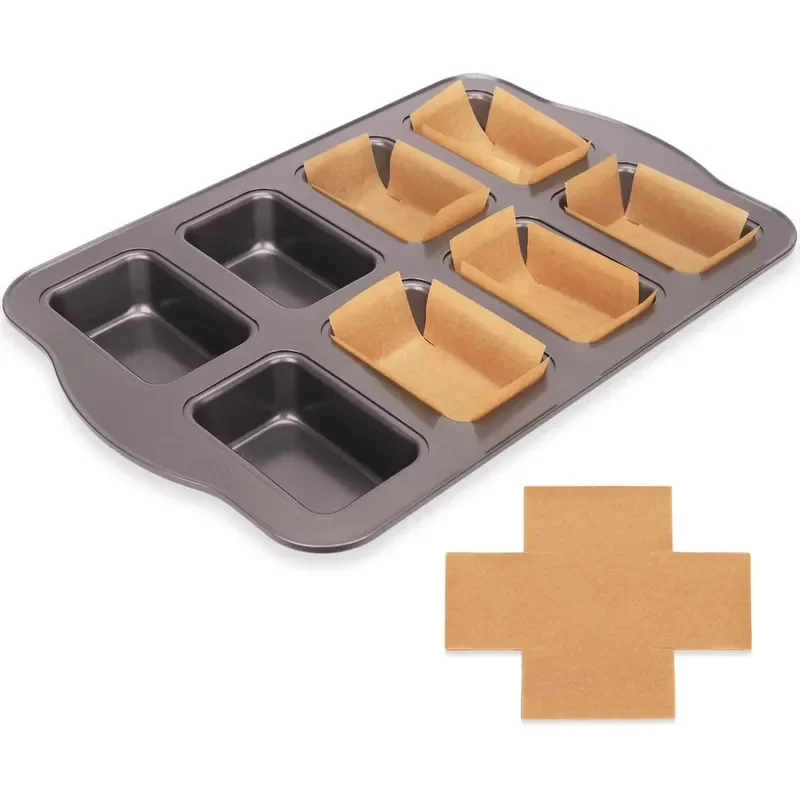 for Baking Pan Set Mini Bread Baking Pan 8 Compartments with 200 Sheets of Baking Paper Padding