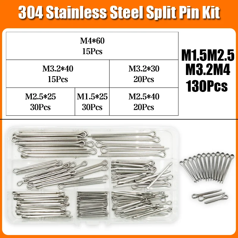 304 Edelstahl Splint für Kfz-Mechaniker Kraft geräte Auto m2, 5 m2 m3, 5 m3 m4 m5 m6 Haarnadel U-Pin Split Pins Kit – Detail 10
