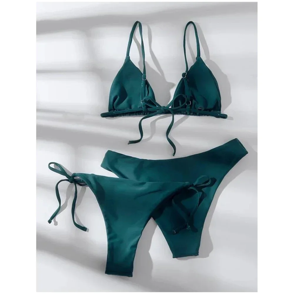 Conjuntos sexy de biquíni de cintura baixa e média para mulheres, duas calças, maiô push up, roupa de banho 3 peças, 2024, pacote 3