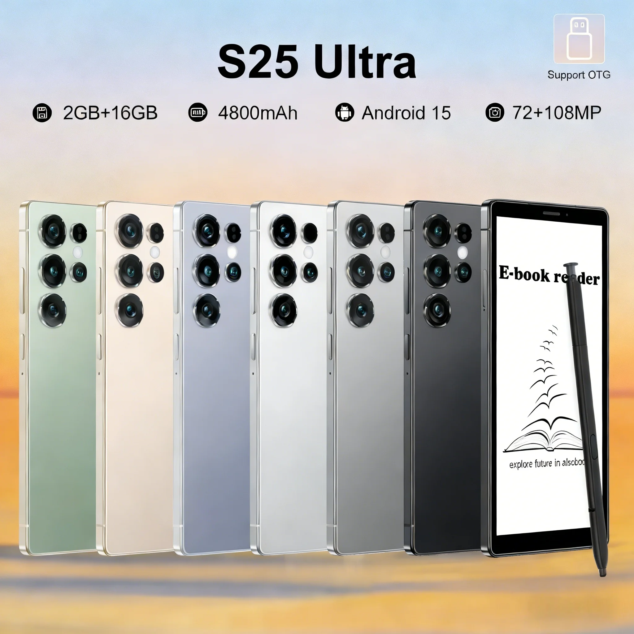 

Электронная книга S25 Ultra 2+16 ГБ с цветным экраном E-Ink 6,9 дюйма, устройство для чтения электронных книг, кабель для зарядки 0,3 м