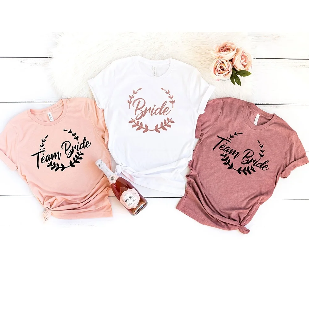 

Bride Team Shirts Women Aesthetic Bachelorette Party Wedding Tops Bridesmaid T-shirt Summer O-neck Tops 01LW