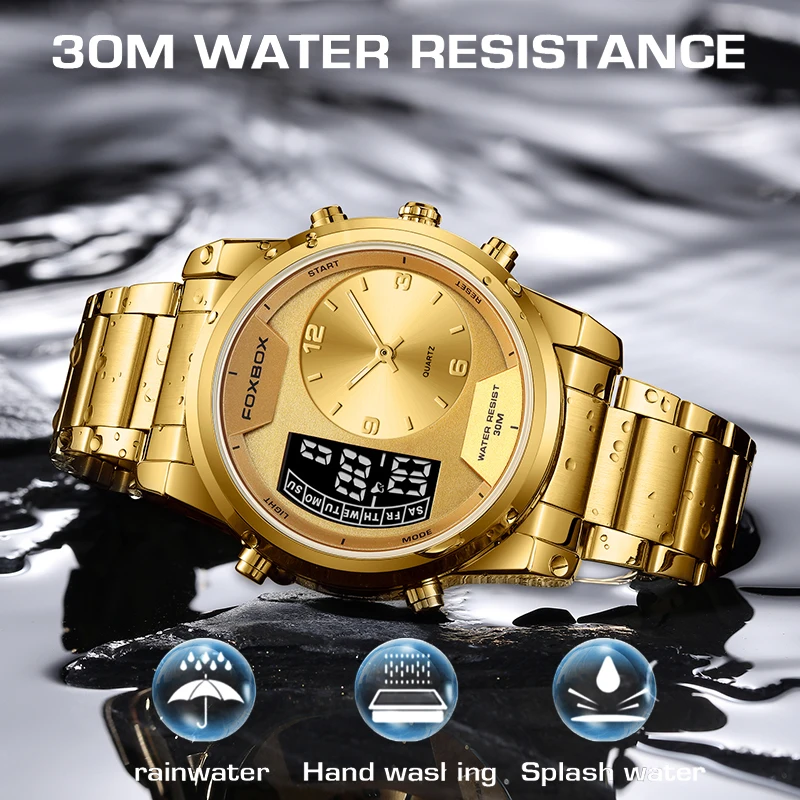 FOXBOX 2024 Mode Quartz Horloge Mannen Dual Display Luxe Horloges Mannen 30 m Waterdichte Digitale Lichtgevende Horloge Reloj Hombre nieuwe