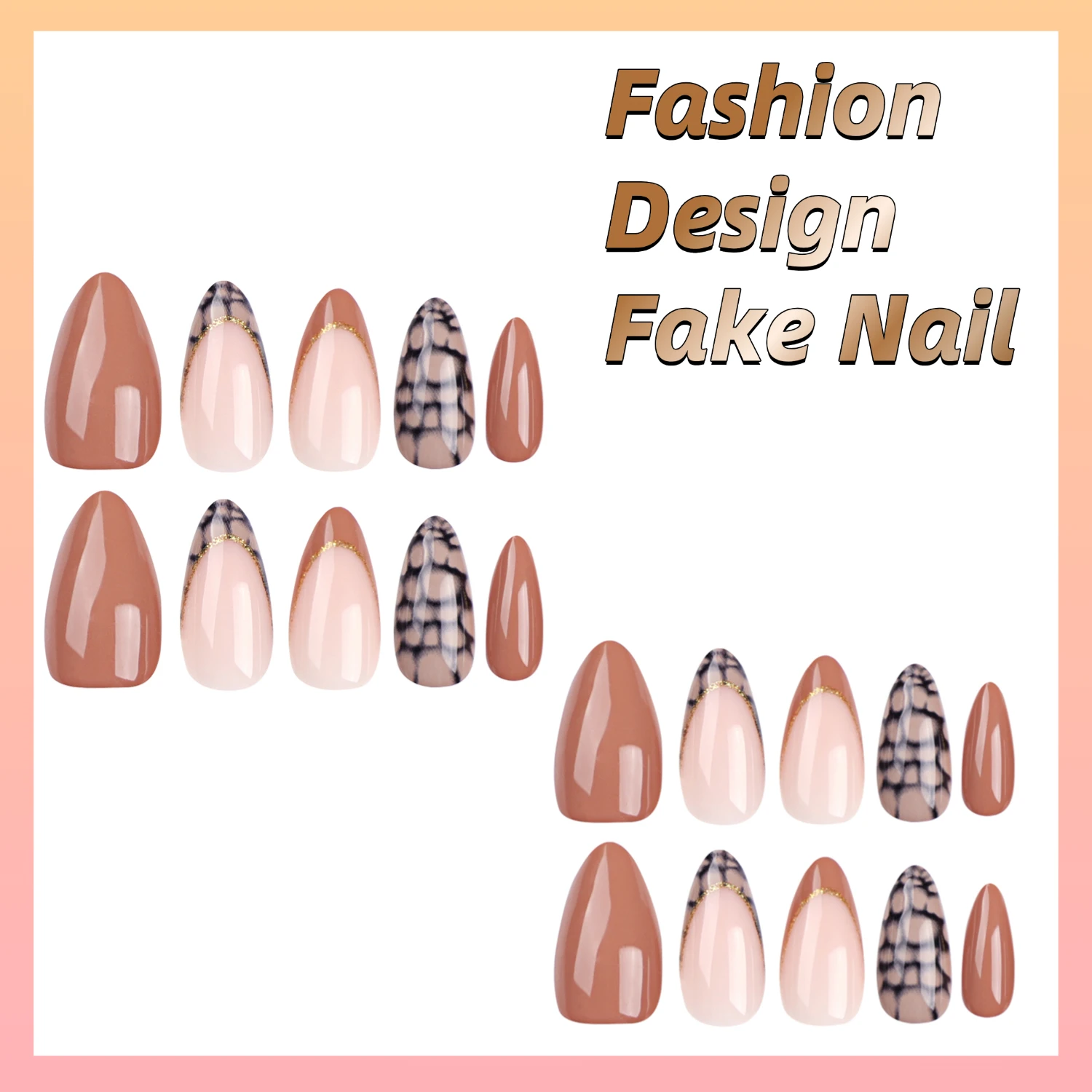 24 stuks medium amandel chique Franse pure manicure tip kunst getextureerde acryl kunstnagels slang druk op nepnagels voor vrouwen meisje