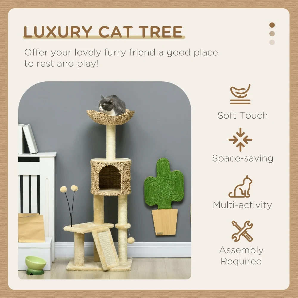 45" Cat Tree for Indoor Cats, Cat Tree Tower with Scratching Posts, Ramp, Condo, Toy Balls, Platforms, Bed, Ramp, Pet Furniture