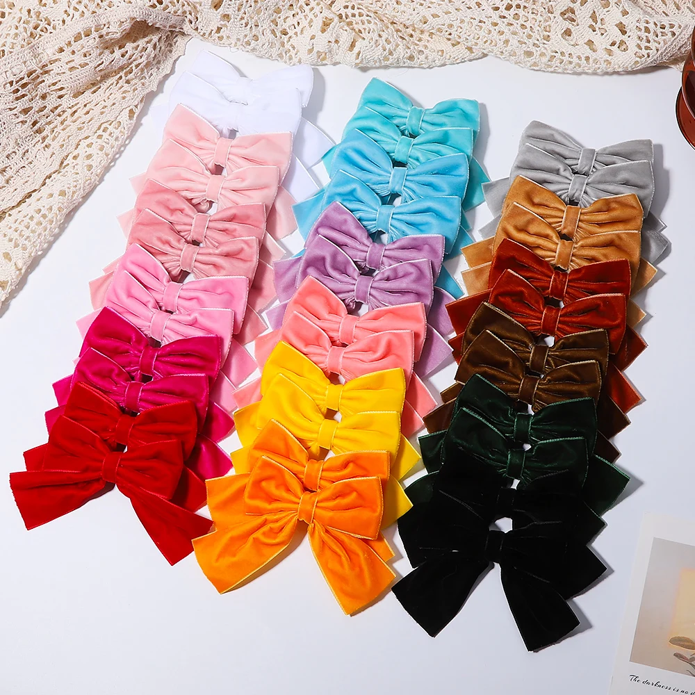 

2pcs/set Velvet Soft Bowknot Hairpins Girls Cute Handmade Headwear Solid Color Elegant Bow Clip Children Hair Accessories Gifts