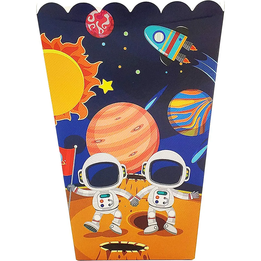 6Pcs Space Astronaut Popcorn Box Rocket Popcorn Box Kids Birthday Party Favor Popcorn Treat Boxes Out Space Theme Party Decor