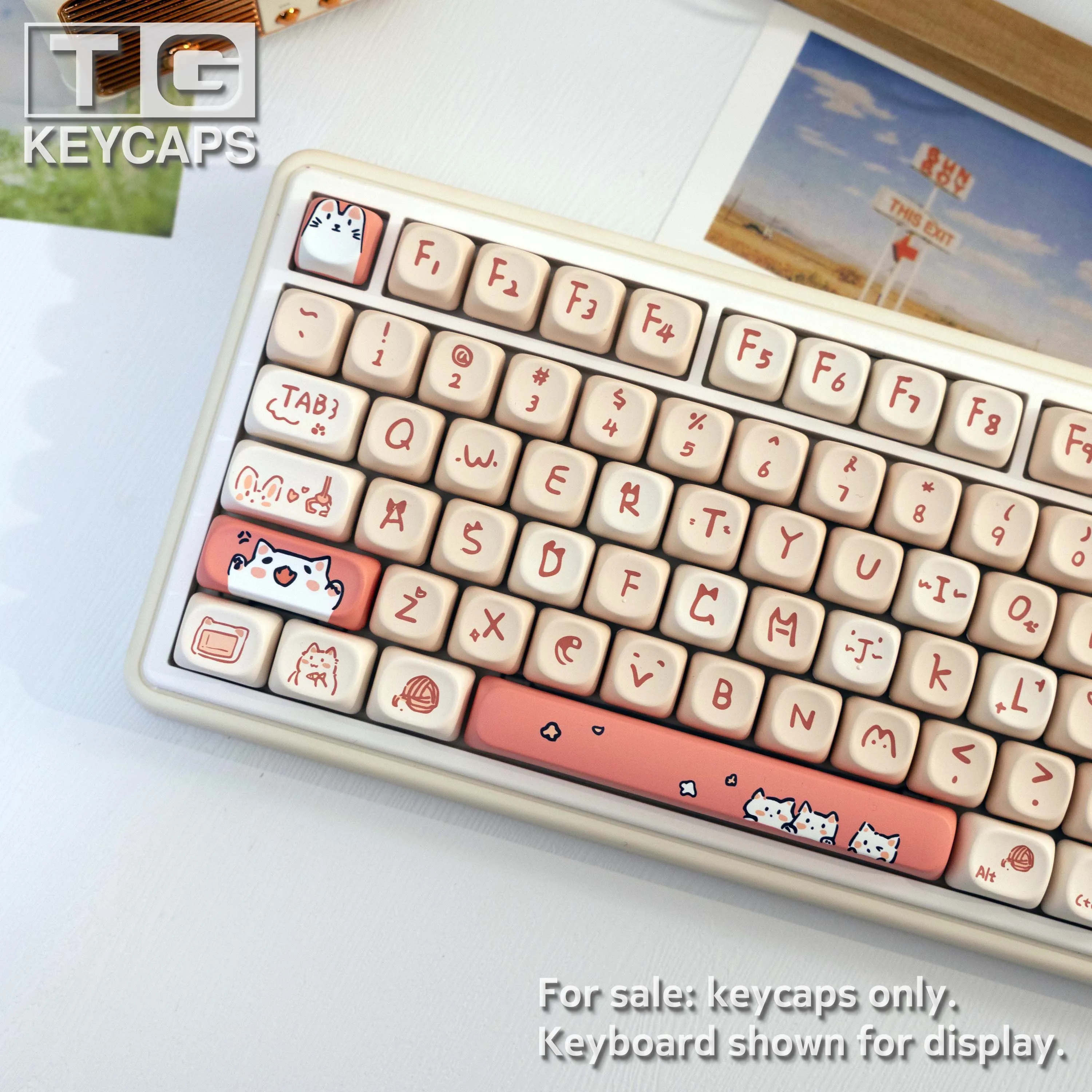 

140-клавишные PBT-кейкапы Pink Kitty с сублимационной печатью, профиль MOA, совместимые с клавиатурами MX, подходят для клавиатур 61/64/68/87/96/104/108.