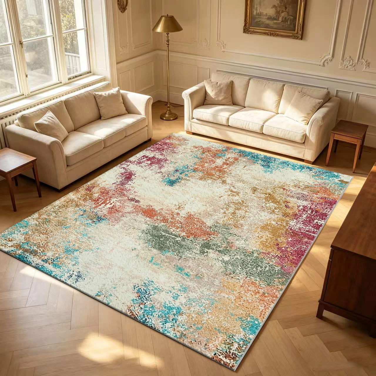 Modern Splash Ink Abstract Area Rug Multi-Color Distressed Art Carpet Indoor Floor Mat for Living Room Bedroom Home Decoration