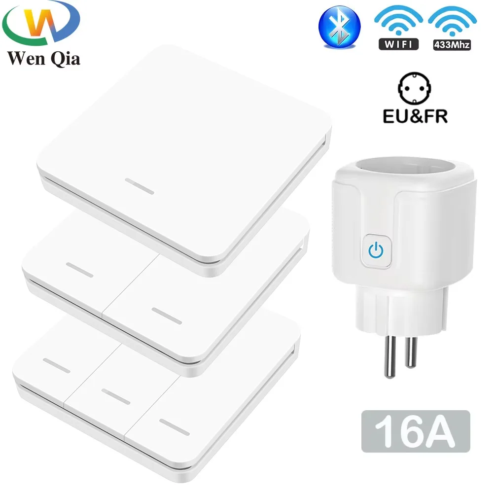 Tuya Smart Life RF 433Mhz Wireless Mini Smart Socket Switch 16A Electrical Outlet Remote EU Plug Voice Control Google Home Alexa