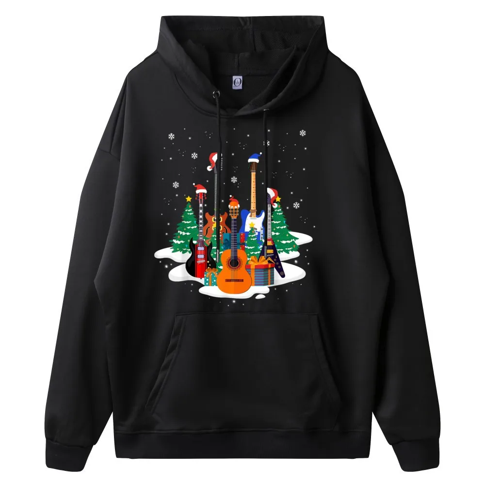 Graphic Hoodies Special Round Collar Guitar Santa Hat Christmas Tree Man Hoodies Gift Idea long Sleeve Hoodies