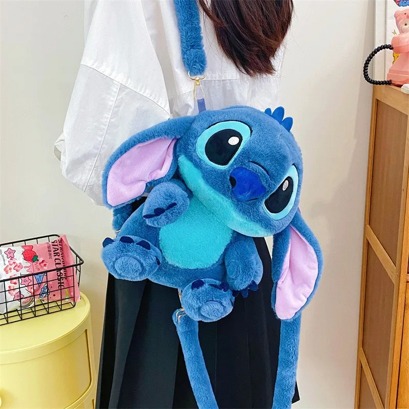 Kawaii Disney Stitch Bag Plush Backpack Bagpack Double Shoulder Crossbody Bag Tote Storage Pouch Plushie Anime Toy Girl Gift Kid