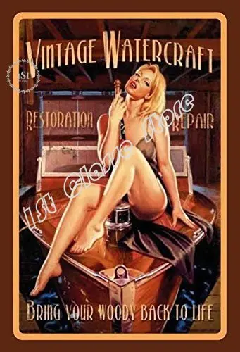 Vintage Watercraft Pin Up Girl Metal Sign Custom Metal Sign 8X12 Inch Bar Cafe Restaurant Home Decor