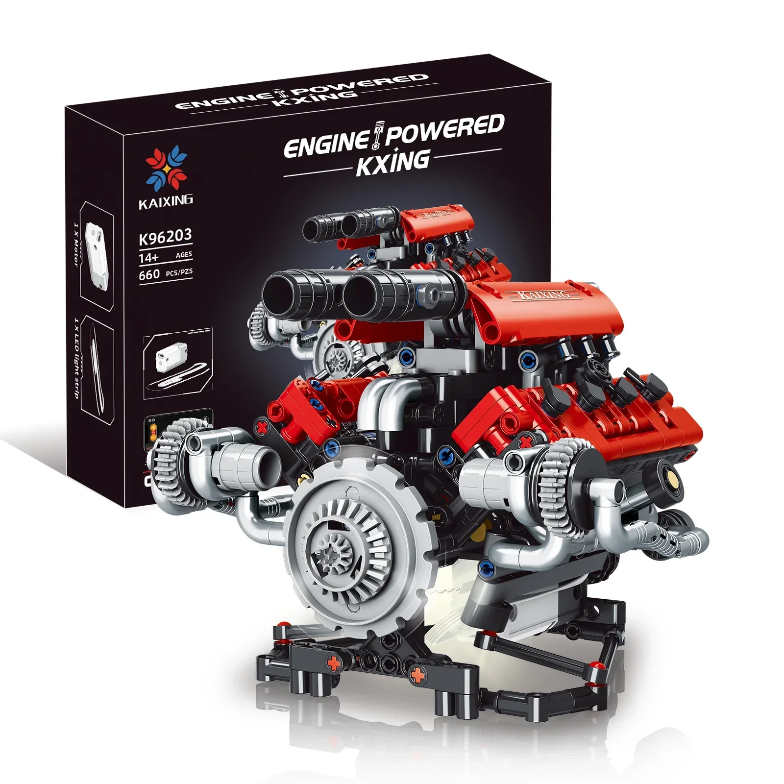 

K96203 V8 Engine Building Blocks Assembly Model Set - 660PCS APP Remote Control Programmable Blocks with LED Light for Gift