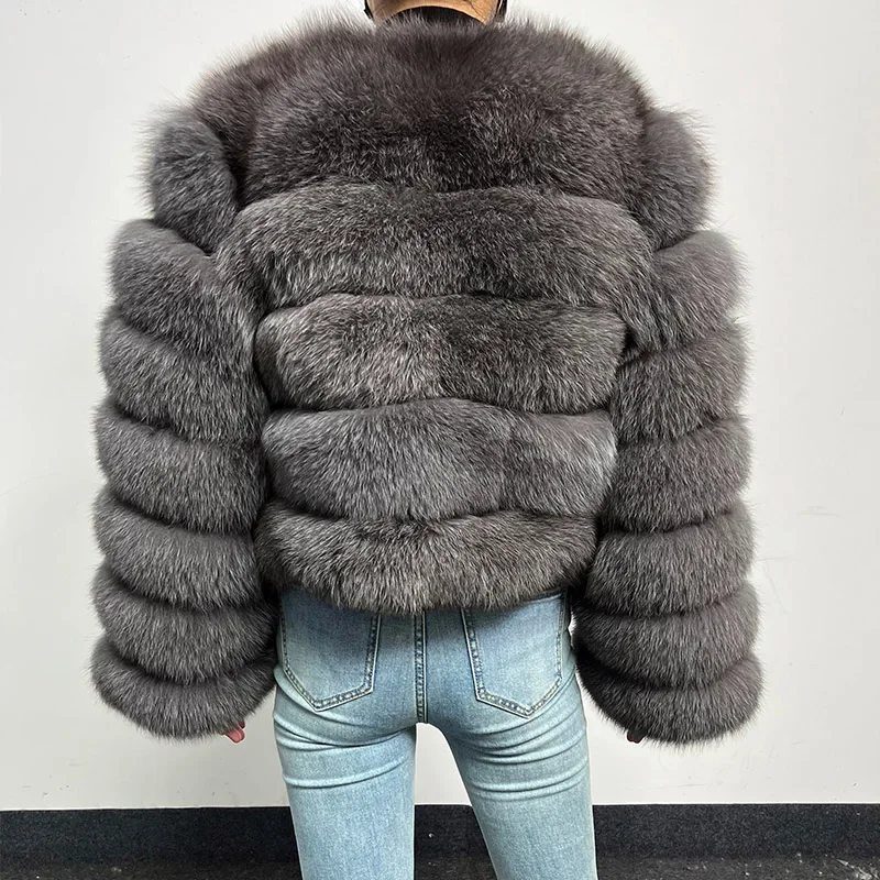 new 2024 Grey Natural Real Fox Fur Coat Women Winter Warm Luxury Fur  Detachable Long Sleeve Female Vest Furry Coats clothing