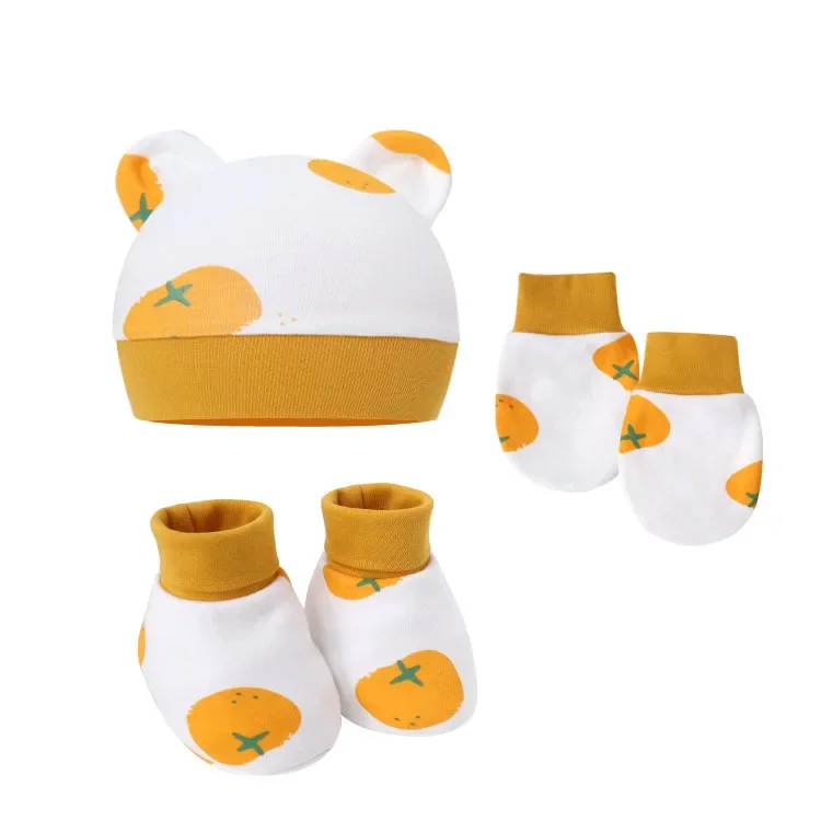 5pcs Baby Cartoon Anti-scratch Gloves Hat Foot Cover Set Handguard Cotton Mittens Beanie Socks Kit for Infant Newborn Headwear