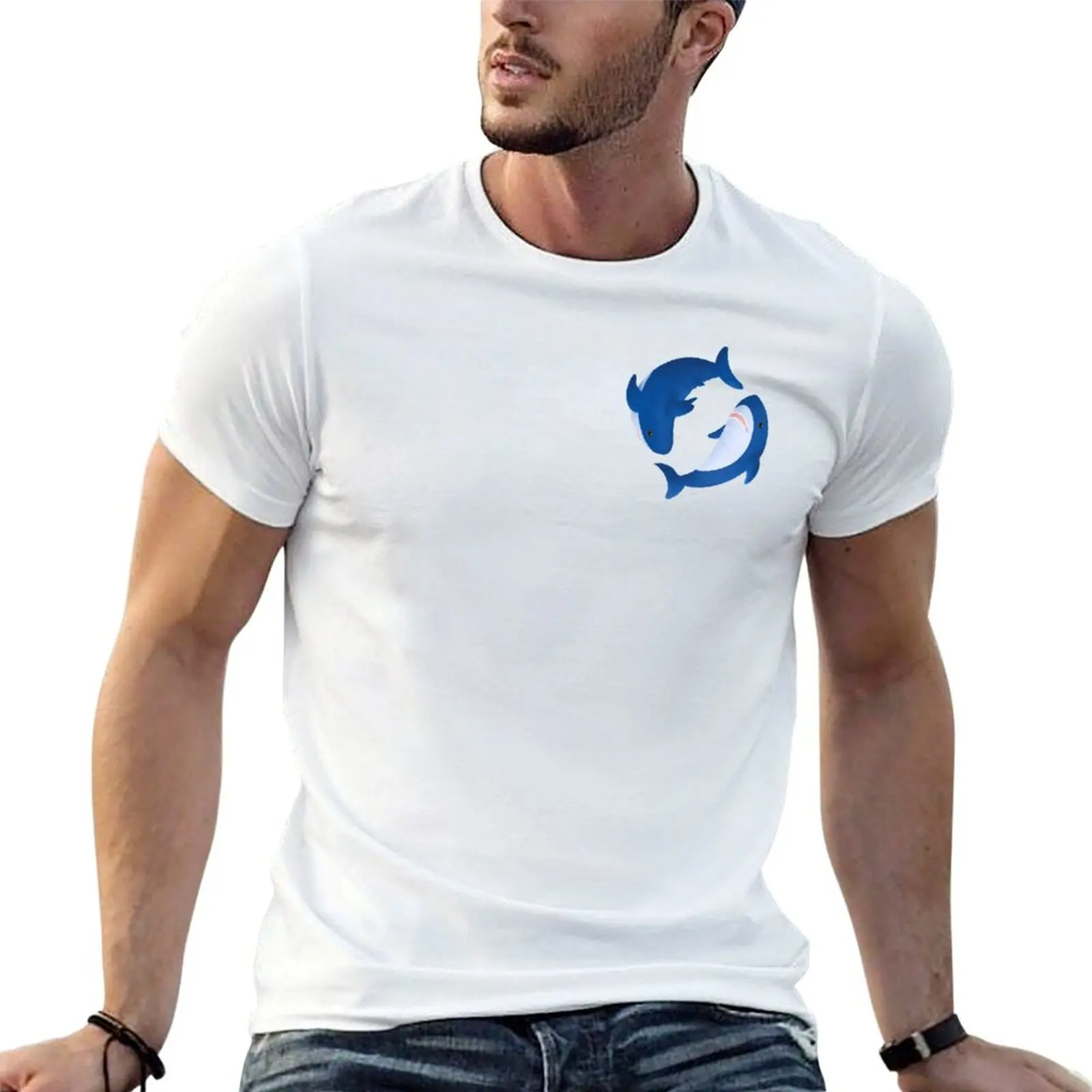 تي شيرت Brucie & Archie Blahaj Shark نمط تي شيرت قطني عالي الجودة تي شيرت للرجال حزمة تي شيرت أبيض #1