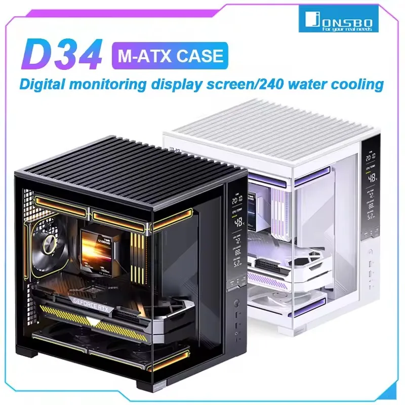 JONSBO D34 ATX Motherboard Case with Front Hardware Monitoring Screen Sea View Design Includes BTF Motherboard And 240 Water Coo