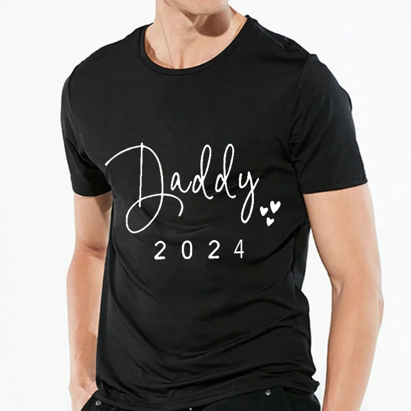 2024 New Cute Dad +Mom+ Baby Printed Couple Maternity T-Shirt Pregnancy Announcement Shirt Couple Pregnant Tshirt Clothes