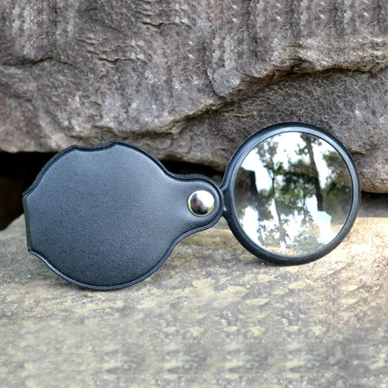 10X 50mm Foldable PU Material Reading Mini Magnifiers Portable Jewelry Loupe Magnifying Glass Lens Pocket Magnifier