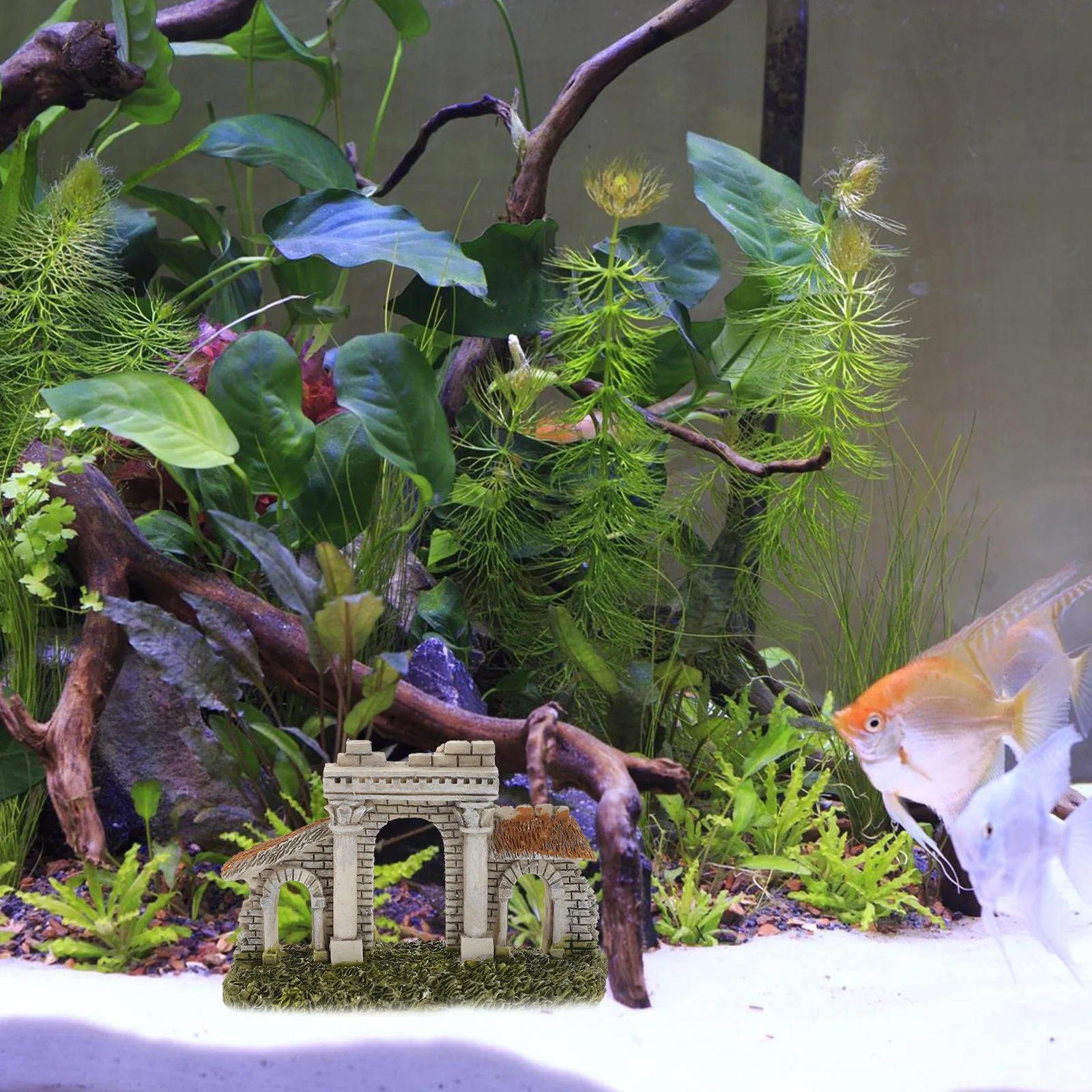 

2Pcs Aquarium Three Arch Resin Decoration Realistic Fish Tank Ornament Underwater Arch Building Landscape Decor Large Aquarium
