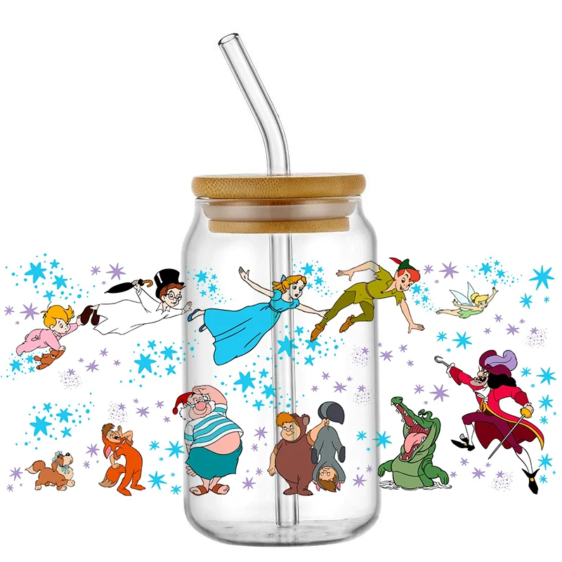 Miniso Cartoon Fairy UV DTF Cup Wrap for 16oz Libbey Glasses Peter UV DTF Washable Transfers Stickers Custom DIY Mug Sticker