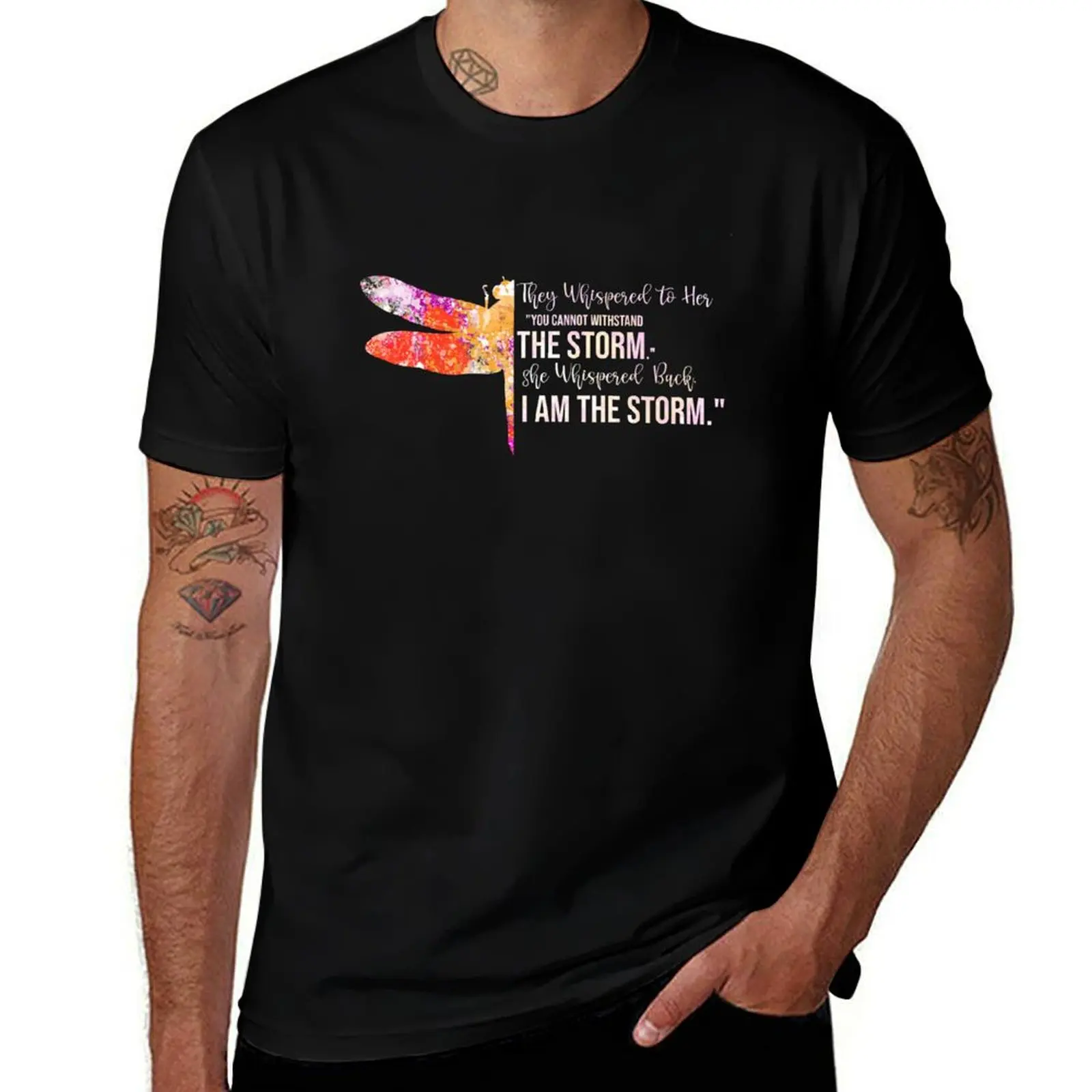 They Whispered To Her, You Cannot Withstand The Storm. She Whispered Back, I Am The Storm Orange Watercolor Dragonfly T-Shirt