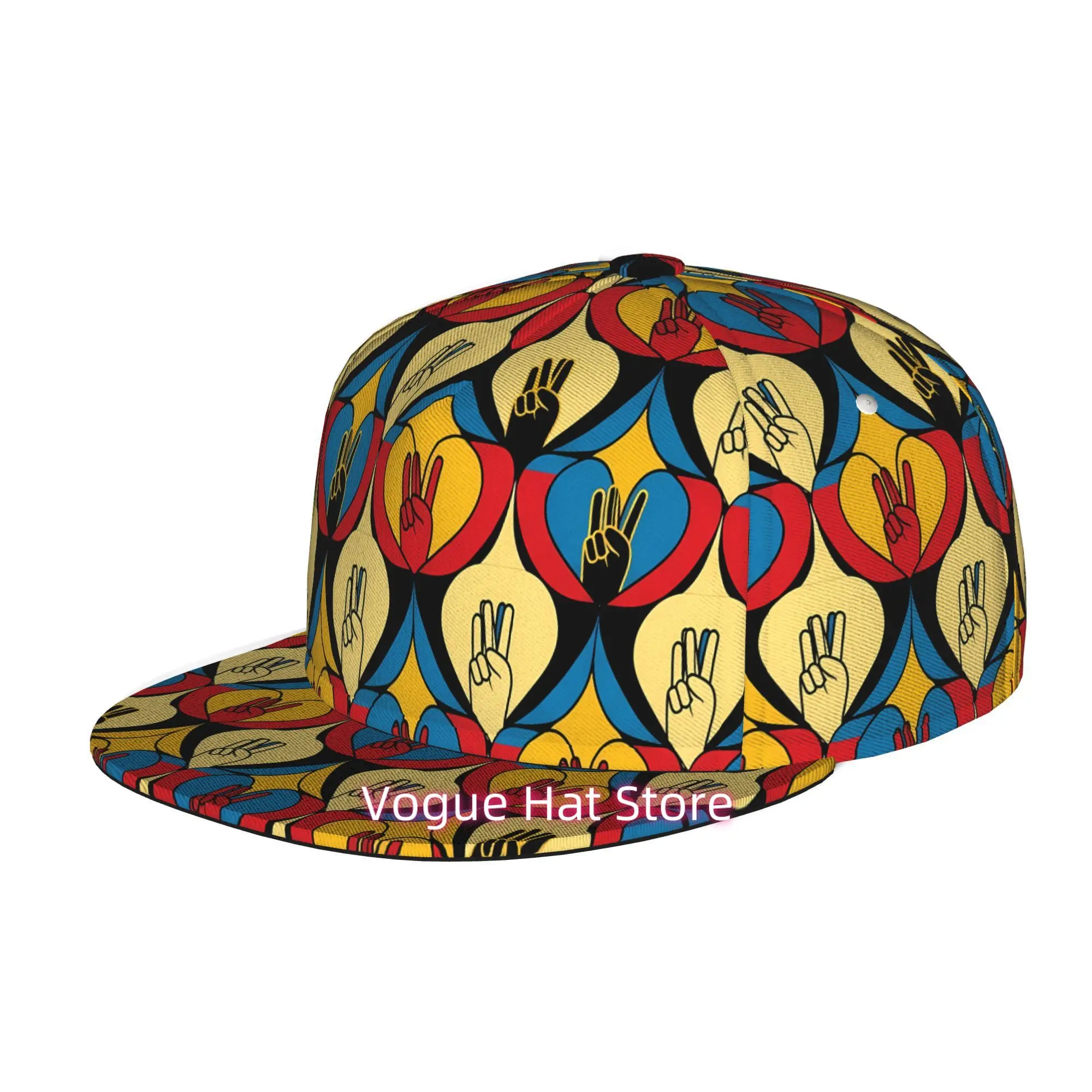 Men' & Women' Unisex Adjustable Snapback Trucker Hat with Peace Sign & Heart - Soft Flat Brim Baseball Cap, Machine Washable Sui