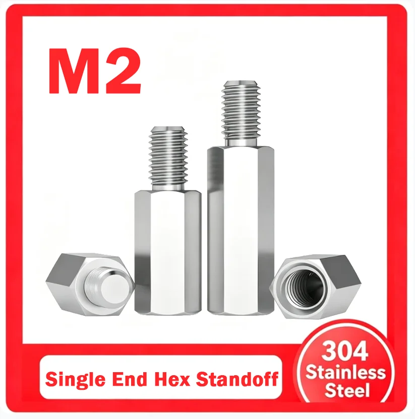 20Pcs M2 Hex Stainless Steel One End Stud Screw Motherboard Height Adjust Spacer PC Enclosure Support Pillar Length 3-30mm