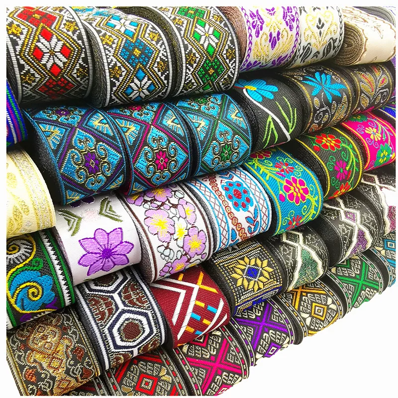 7 Meters 3.3cm 1.3‘\'Stylish Floral Embroidered Straps Jacquard Ribbons Woven Lace Trim For Garment Bag Curtain Sewing Fabric