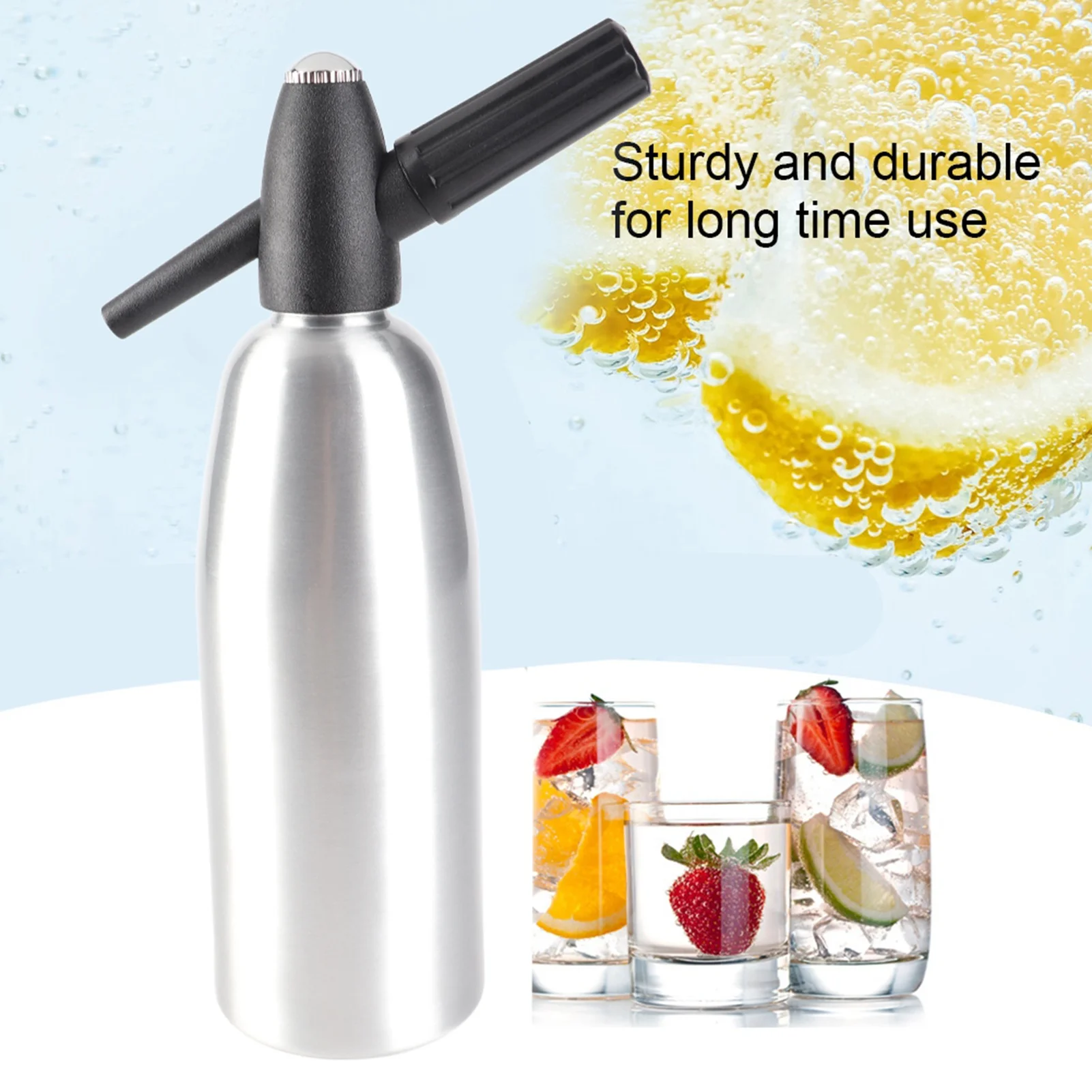 1L Soda Siphon Bottle Professional Alloy Soda Siphon Carbonated Seltzer Water Maker with Pressure Regulator for Juice Cocktail