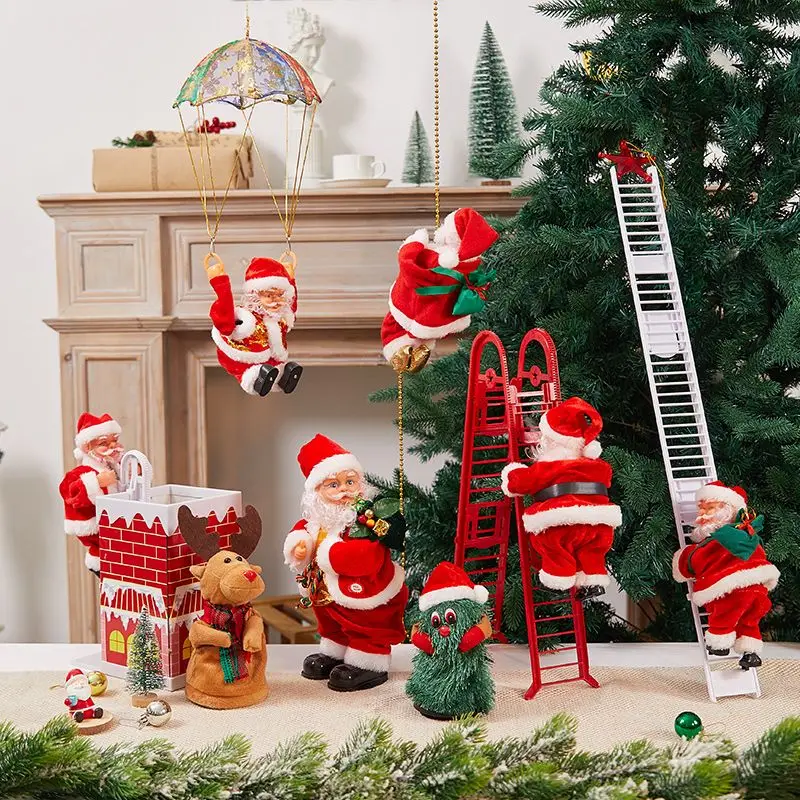 Electric Climbing Rope Santa Music Christmas Tree Pendant Ornament Novelty Santa Claus Hanging Decoration Party Home Wall Window