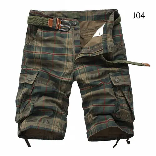 Imagen 2 del producto 2025 pantalones cortos de verano para hombre, pantalones cortos de playa a cuadros a la moda, pantalones cortos casuales para hombre, pantalones cortos militares, Bermudas masculinas, monos Cargo sin cinturón