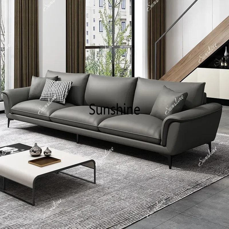 YItalian light luxury minimalist leather sofa, small apartment, modern living room