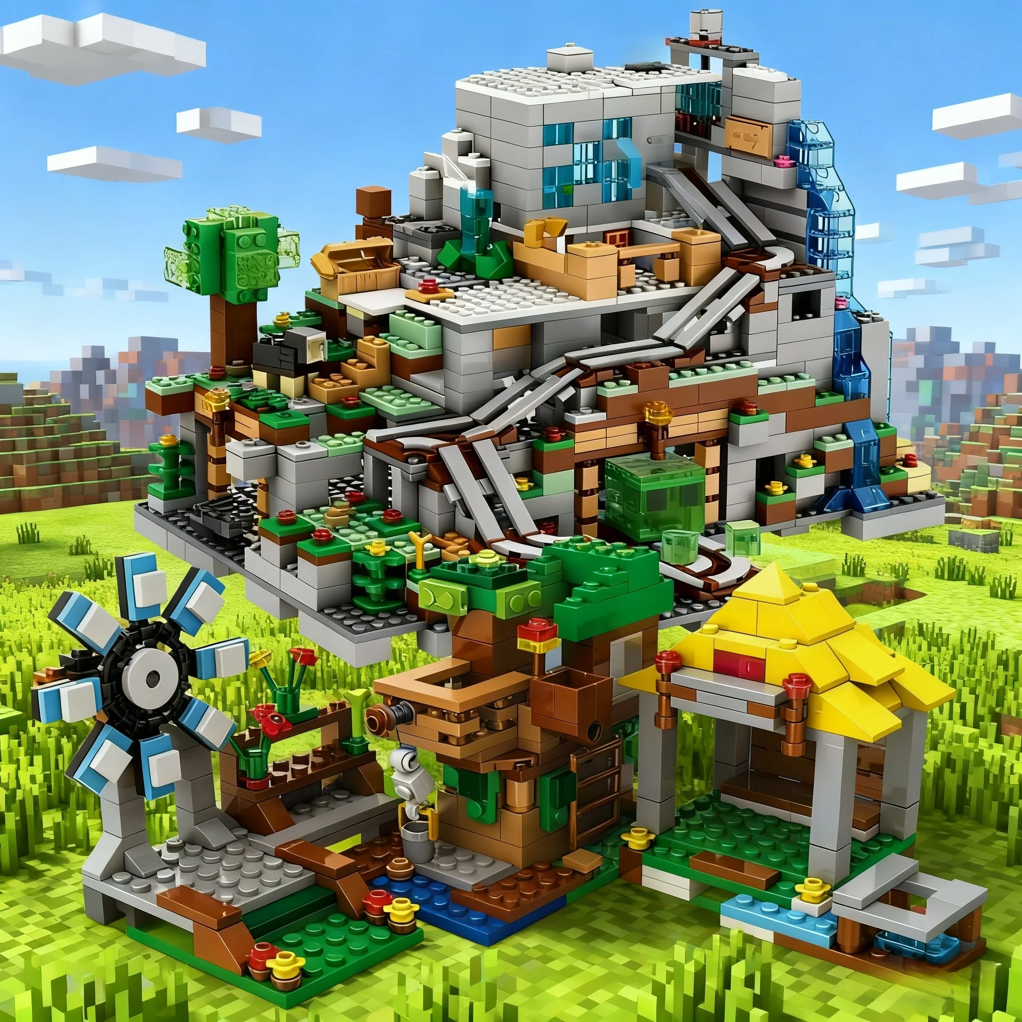 ピクセルワールド 森の洞窟 積み木セット - 大型で詳細なシーン構築キット（趣味の人のための）