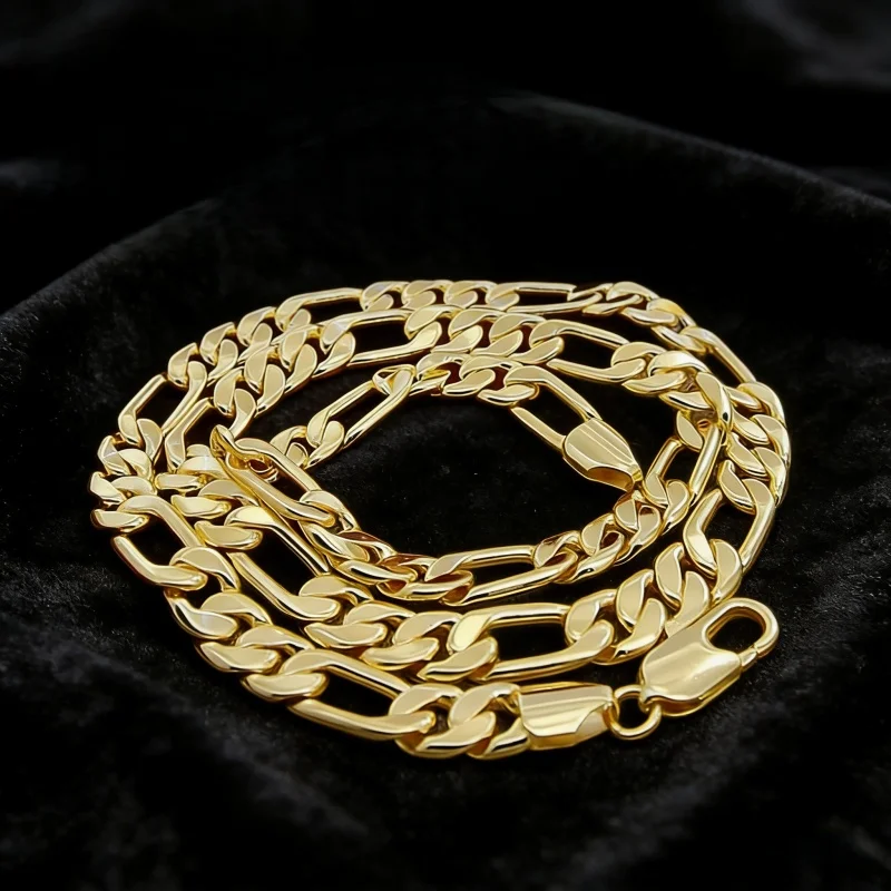 Collar de oro de alta calidad para hombre, cadena Figaro de Color amarillo de 24k, 8mm, 24 pulgadas, 60cm, joyería de lujo