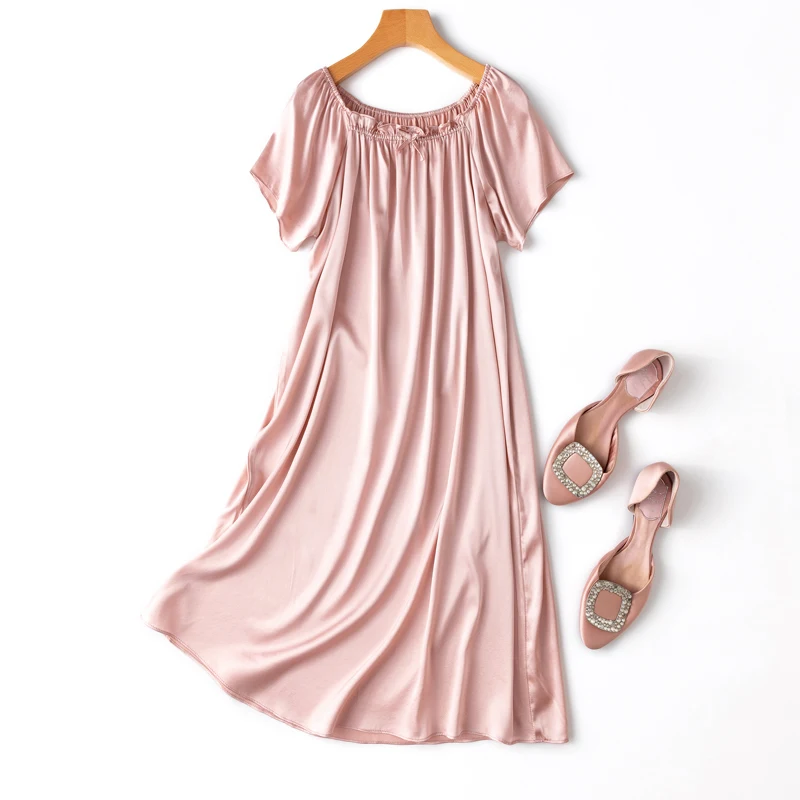 

Шелковая ночная сорочка-боди из 93% шелка тутового шелкопряда и 7% спандекса, розового цвета, с коротким рукавом, для женщин, летняя, MM654