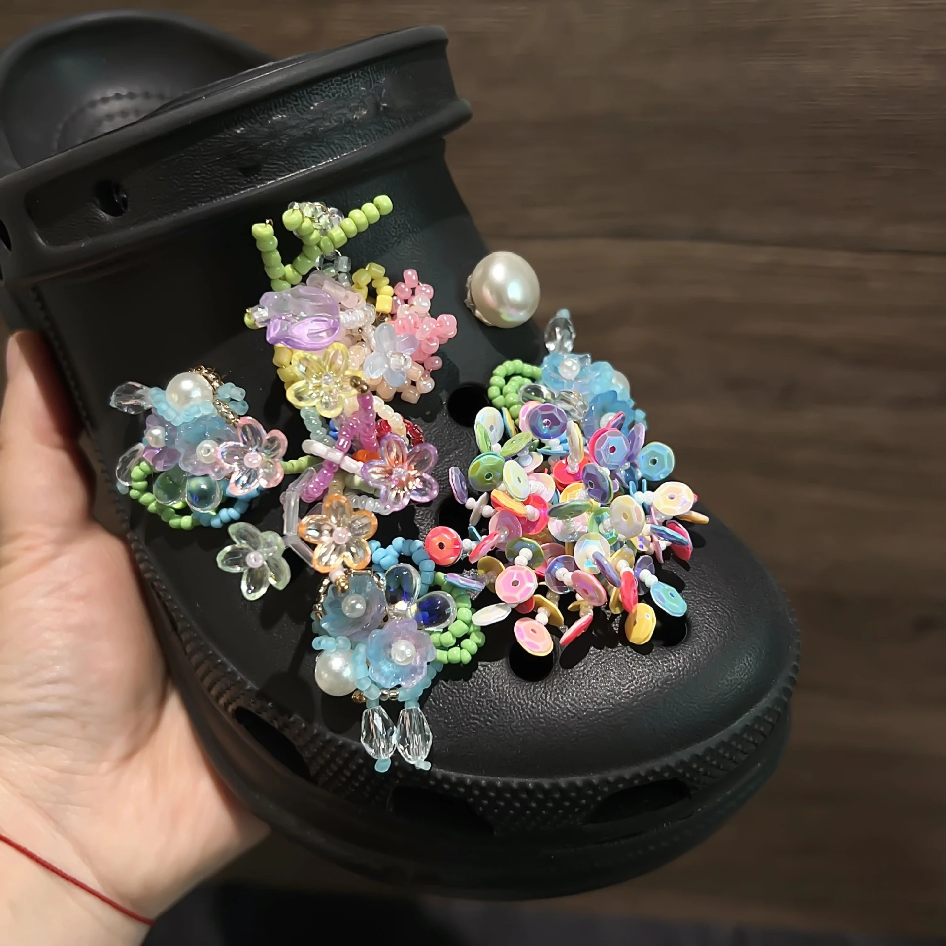 جديد HotSame نمط ثقب الأحذية زهرة الملحقات مطرز شرابة الزجاج الخرز الراقية اكسسوارات الأحذية الملحقات #3