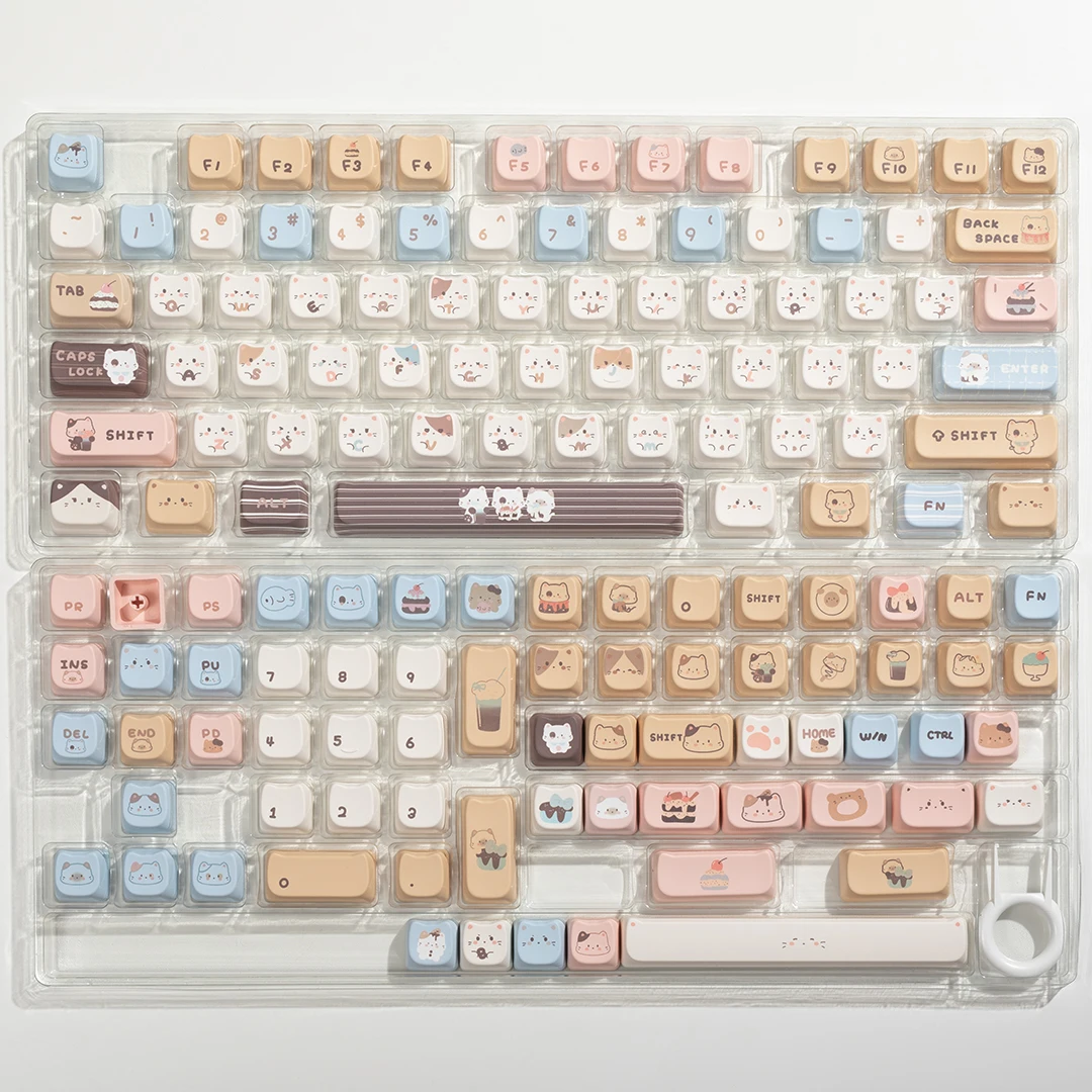 Cartoon Cat Pink Keycap Set MOA Profile PBT Double Shot Customized Keycaps for MX Switch Alice Layout Mechanical Keyboard 108