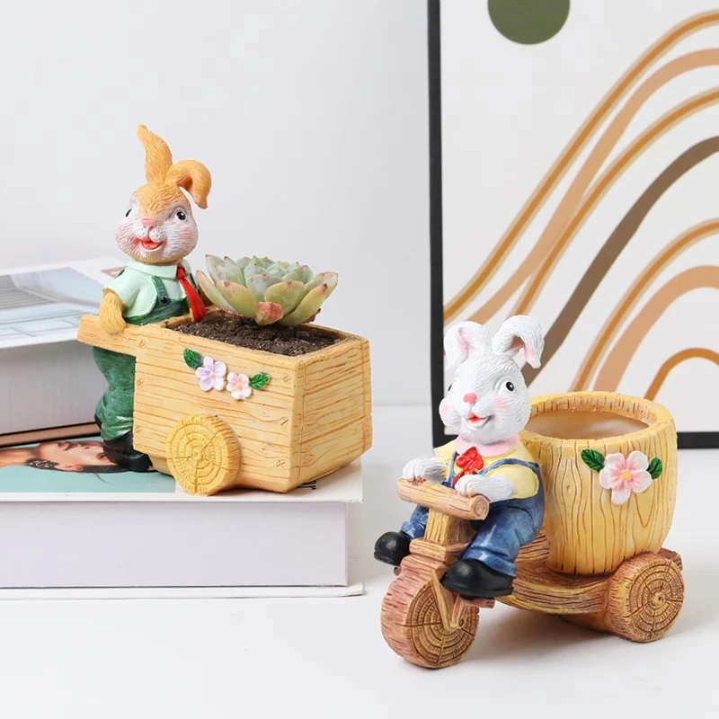 AD23-Мультяшный кашпо с пасхальным кроликом, цветочный горшок для суккулентов, многоцелевое ремесленное украшение для полки, очаровательный дизайн кролика