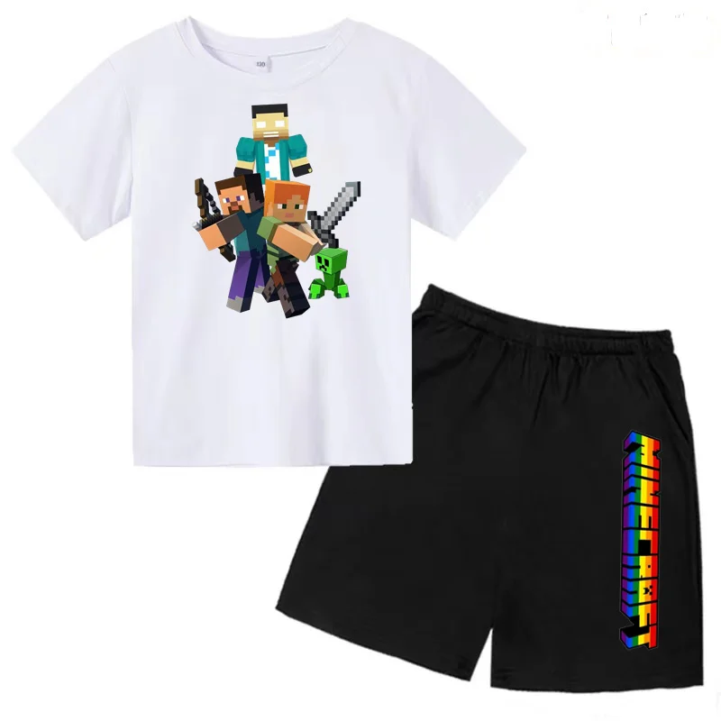 Summer Kids T-shirt Set Multicolor Cartoon Print for Boys and Girls Ages 3-13 Casual Kids 2-piece Set Preferred Gift