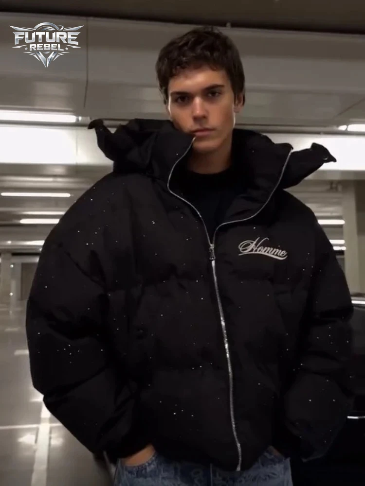 

Зимняя мужская куртка в стиле Харадзюку, утепленная хлопком, толстое теплое пальто, американский ретро-стиль, на молнии, повседневная уличная одежда, тренд, унисекс