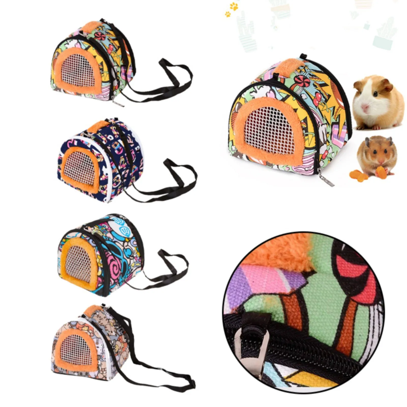 

Portable Small Pet Travel Bag Small Animals Breathable Hanging Tote Bag With Detachable Strap Zipper Hamster Hedgehog Carrier