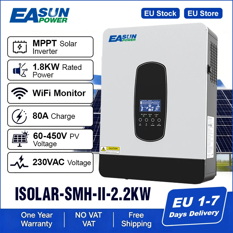 EASUN 2.2KW 12v onduleur solaire hors réseau onde sinusoïdale Pure 220v 1800W hybride MPPT 80A contrôleur de Charge solaire LIfepo4 avec Wifi