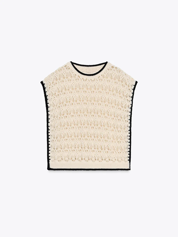 Gilet lavorato a maglia da donna della nuova estate rotondo Ne nappa occhiello Faionable Color Blo Maglieria ort Lunghezza Colore