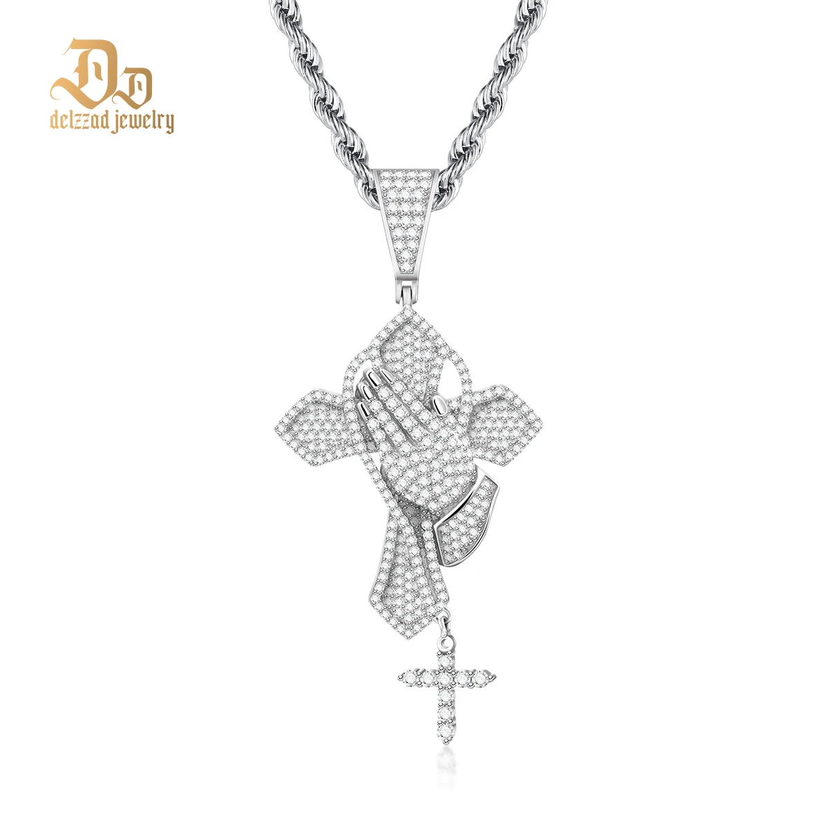 

Delzzad 100% S925 Sterling Silver Moissanite Envelope Double Surrounded Cross Pendant Unisex High Jewelry Anniversary Party Gift